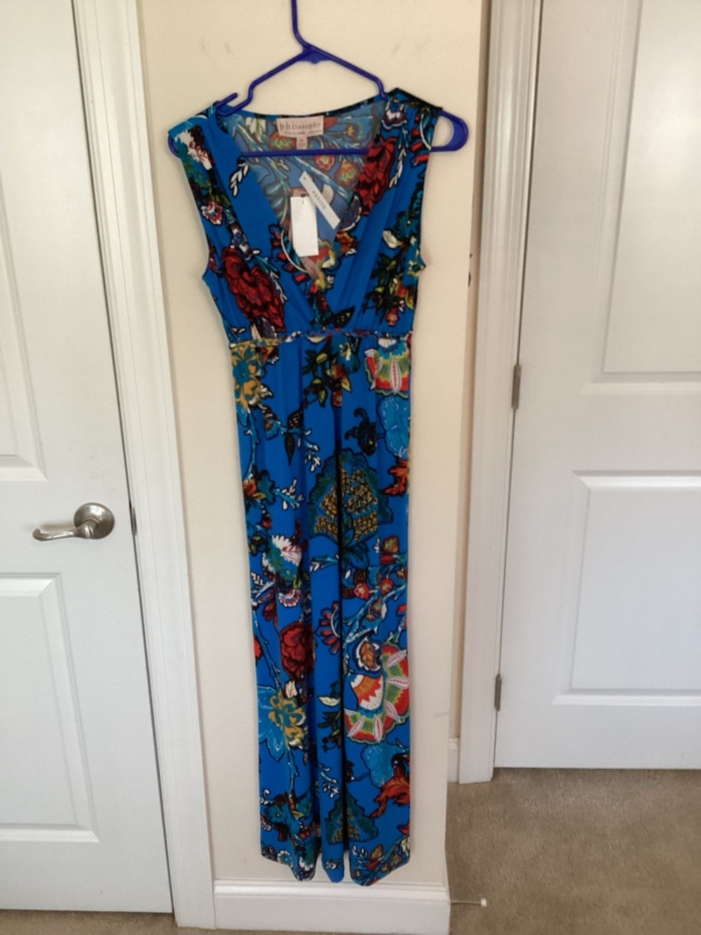 Philosophy V-Neck Blue Floral Maxi Dress, Petite Small, New